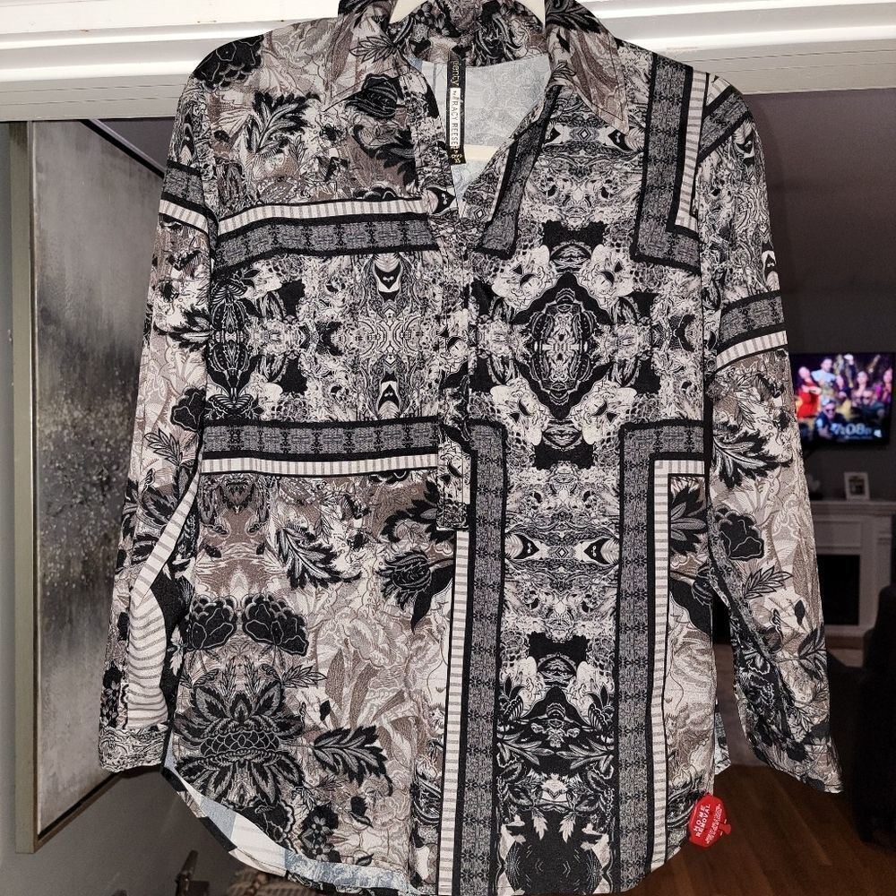 Plenty By Tracy Reese black & White Long Sleeve Blouse top Sz XSMALL